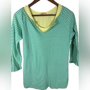 Fresh Produce Green and Yellow Striped Layered Top 2-Piece Set Made in USA Small